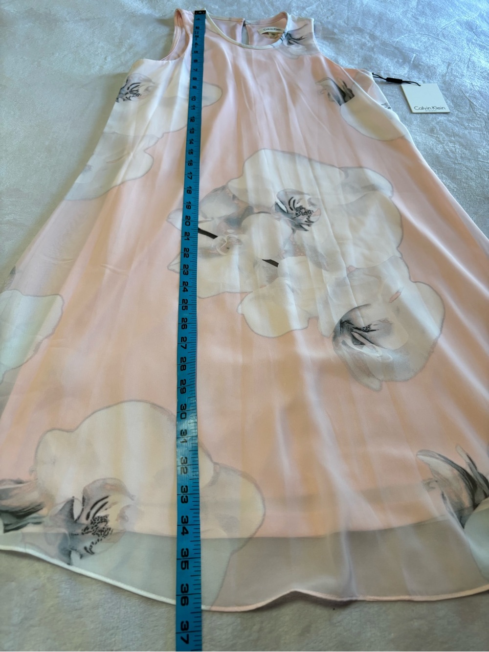 Calvin Klein NWT Blush Pink Floral Chiffon Trapeze Shift Dress Size 2 - Picture 11 of 15